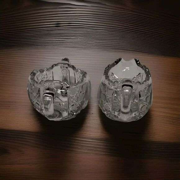 Brilliant Cut Crystal Glass‎ Cream and Sugar Set - Sawtooth Rim Vintage - Picture 1 of 10